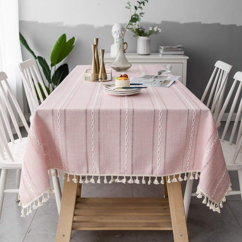 Pahajim Linen Tablecloth Rustic Rectangle Table Cloth Cotton Striped Tassels Tablecloths for Kitchen Dining Table Cover Rectangle/Oblong,55''x87'', 6-8 Seats - Image 2